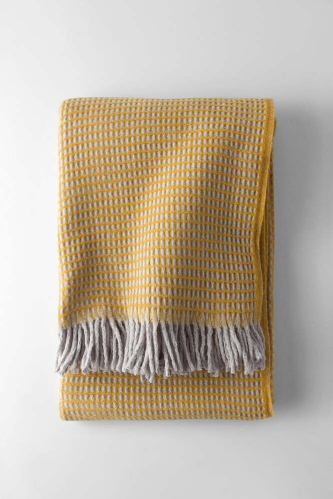 Deka s příměsí bavlny v hořčicové barvě 140x180 cm Uniwaffle – Euromant