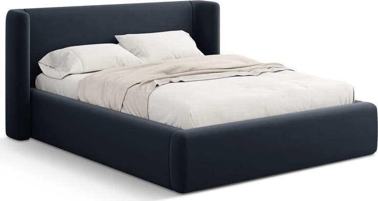 Tmavě modrá čalouněná dvoulůžková postel s úložným prostorem s roštem 200x200 cm Jason – Windsor & Co Sofas