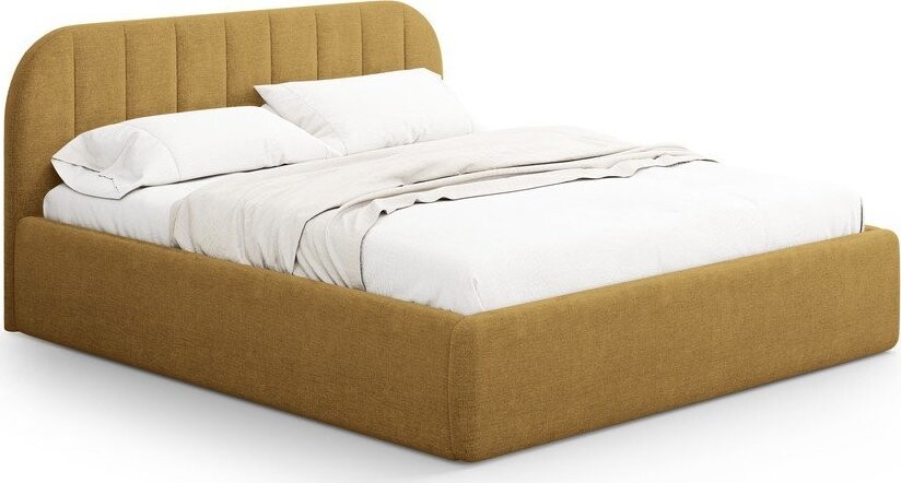 Čalouněná dvoulůžková postel s úložným prostorem s roštem 160x200 cm v hořčicové barvě Juno – Windsor & Co Sofas