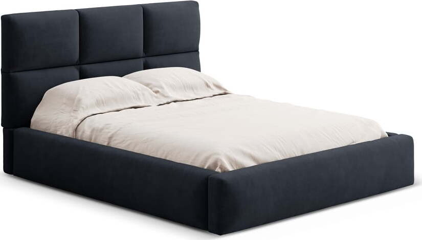 Tmavě modrá čalouněná dvoulůžková postel s úložným prostorem s roštem 180x200 cm Libera – Windsor & Co Sofas