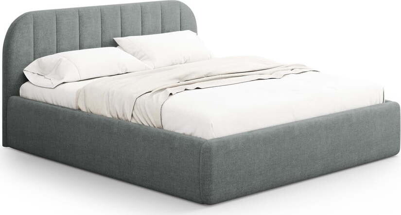 Tmavě šedá čalouněná dvoulůžková postel s úložným prostorem s roštem 200x200 cm Juno – Windsor & Co Sofas