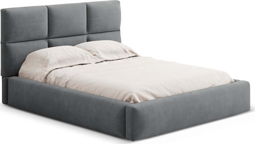 Šedá čalouněná dvoulůžková postel s úložným prostorem s roštem 200x200 cm Libera – Windsor & Co Sofas