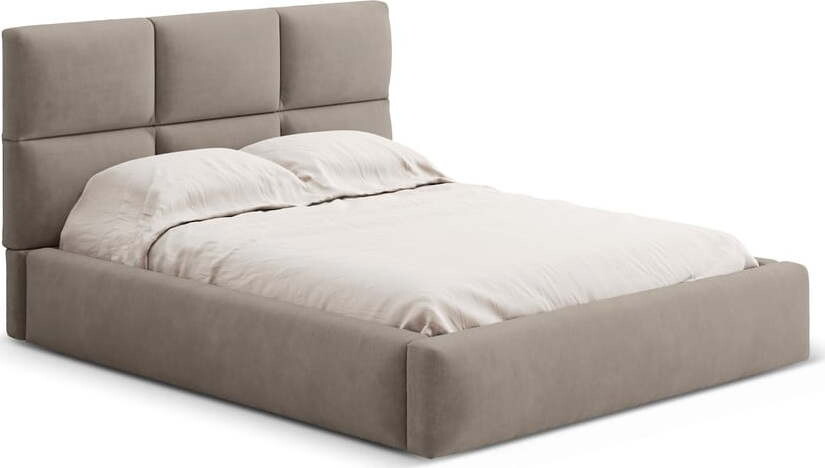 Světle hnědá čalouněná dvoulůžková postel s úložným prostorem s roštem 200x200 cm Libera – Windsor & Co Sofas