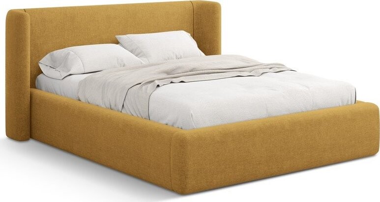 Čalouněná dvoulůžková postel s úložným prostorem s roštem 200x200 cm v hořčicové barvě Jason – Windsor & Co Sofas