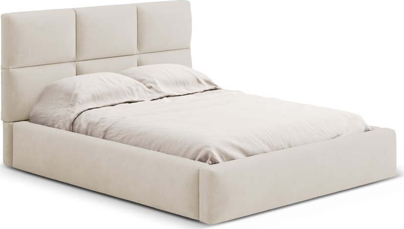 Béžová čalouněná dvoulůžková postel s úložným prostorem s roštem 180x200 cm Libera – Windsor & Co Sofas