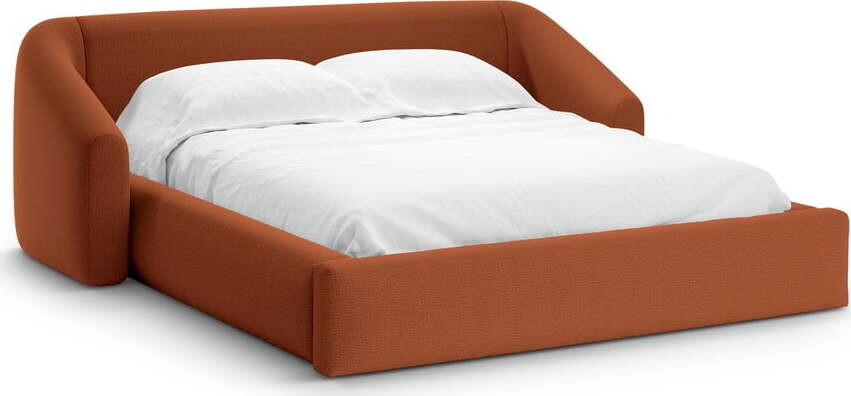 Čalouněná dvoulůžková postel s úložným prostorem s roštem 200x200 cm v cihlové barvě Campi – Cosmopolitan Design