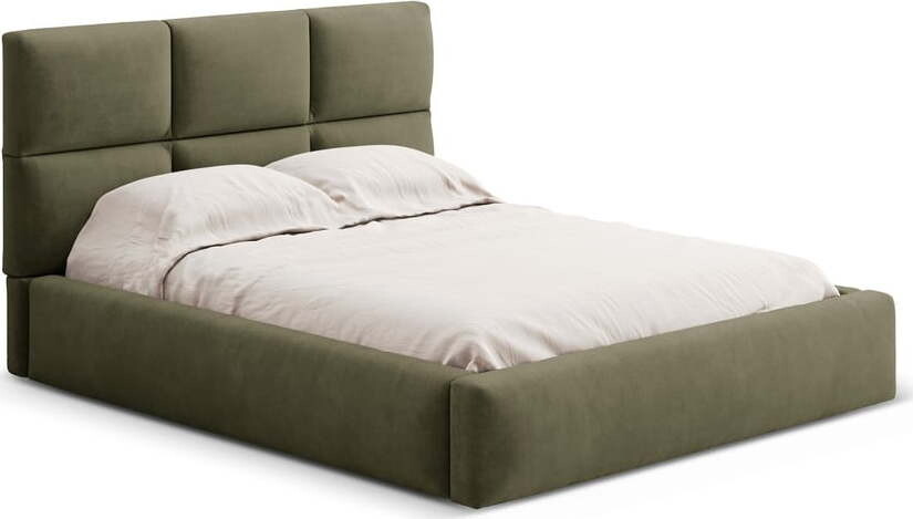 Zelená čalouněná dvoulůžková postel s úložným prostorem s roštem 180x200 cm Libera – Windsor & Co Sofas