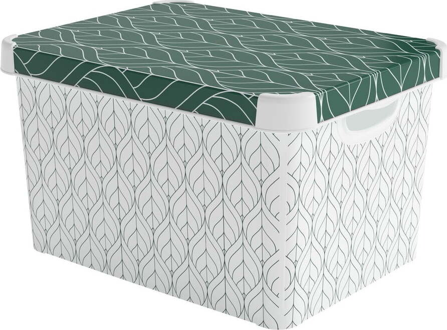 Bílý/zelený plastový úložný box s víkem 39,5x29,5x25 cm L – Curver