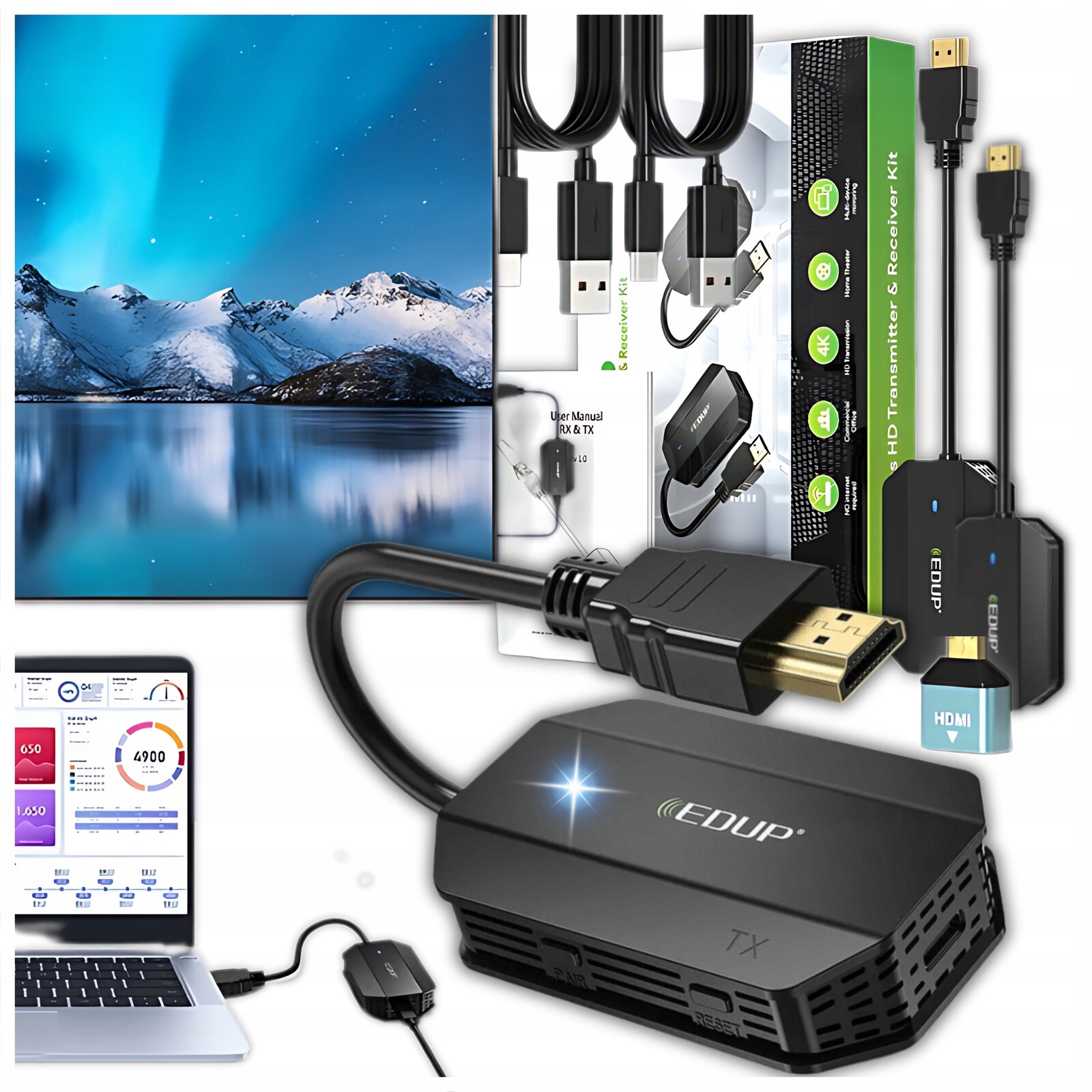 Bezdrátový vysílač Hdmi vysílač Edup WD9905 1080P Hd 60Hz