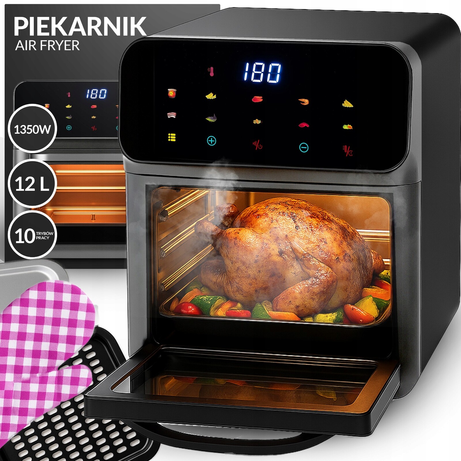 Beztuková Fritéza Air Fryer XL Trouba 1350W 10 Režimů Fritéza