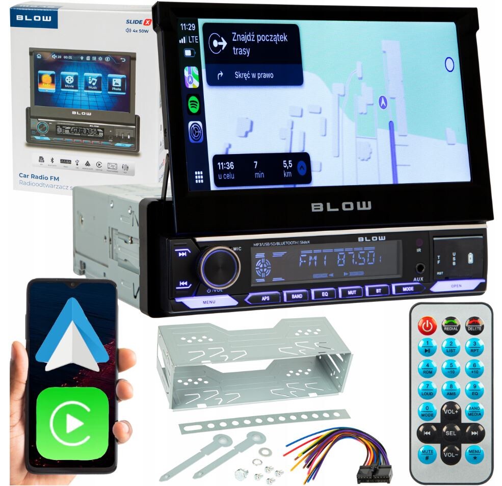 Autorádio Výsuvný Displej 7 Palců Dotykový Android Auto 1 Din Carplay