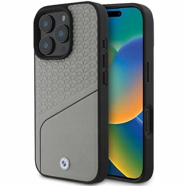 Pouzdro pro iPhone 16 Pro Bmw Hardcase Kožené MagSafe Šedé