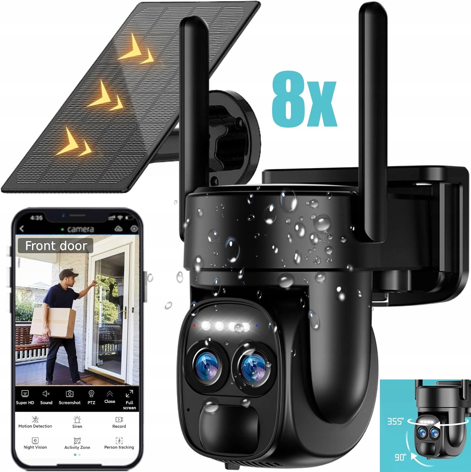 Solární Wifi Kamera 8MPX 4K Smart Venkovní 360° Otočná Bezdrátová