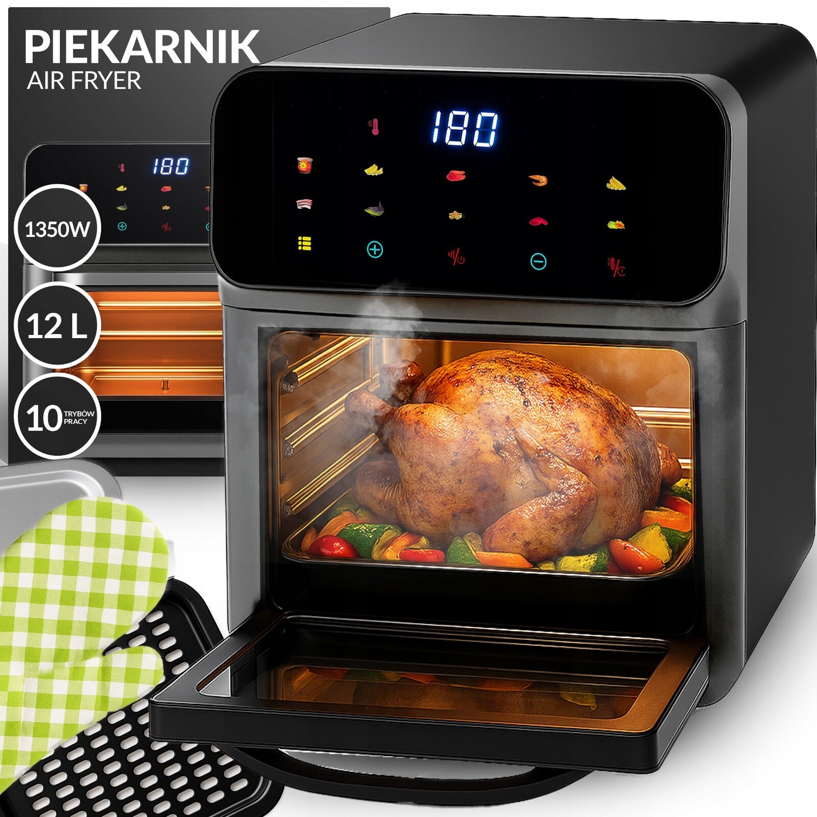 Beztuková Fritéza Air Fryer 12 L Trouba 1350 W 10 Režimů Airfryer