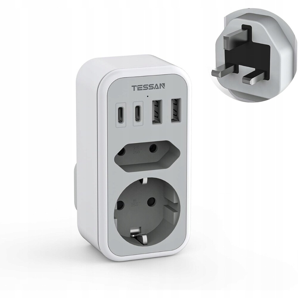 Tessan Cestovní adaptér Uk 6 v 1 – zástrčka typu G s 2× Usb-c a 2× Usb-a