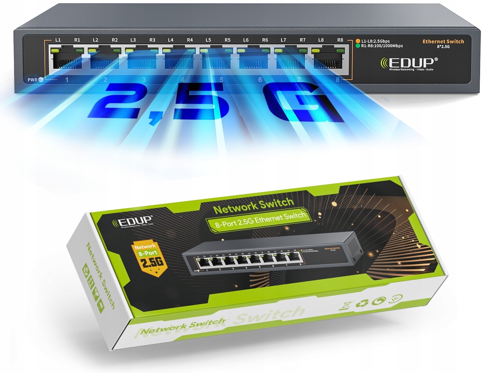 Switch splitter přepínač 8 portový Lan Ethernet RJ45 8xRJ45 2.5Gb/s