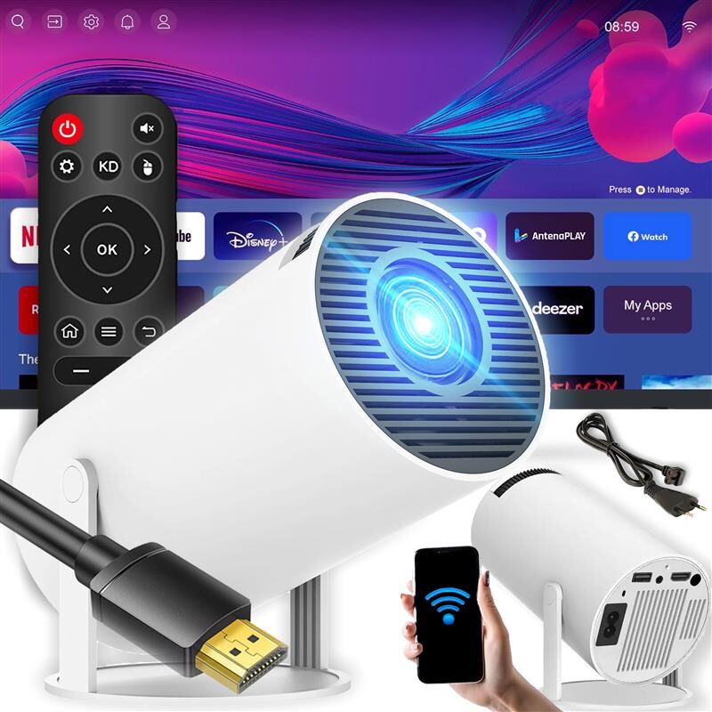 Projektor Wifi Android Přenosný Otočný Smart 4K Reproduktor Bt 5.0