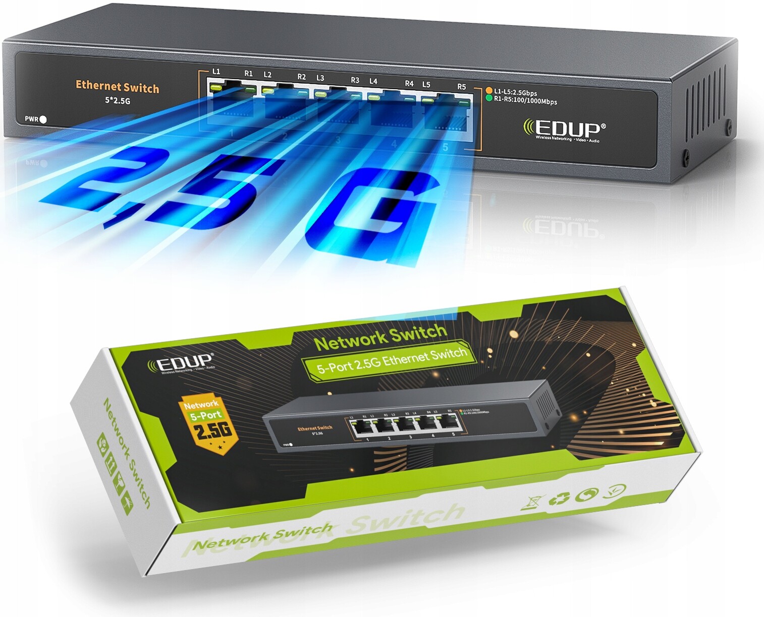 Switch splitter přepínač 5 portový Lan Ethernet RJ45 5xRJ45 2.5Gb/s