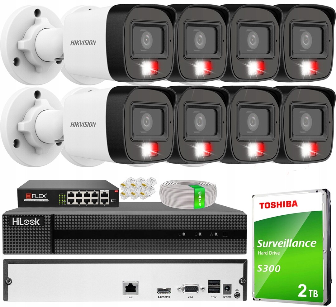Sada pro monitorování domu 8 kamer 4MPx PoE Hikvision Venkovní Ip disk 2T