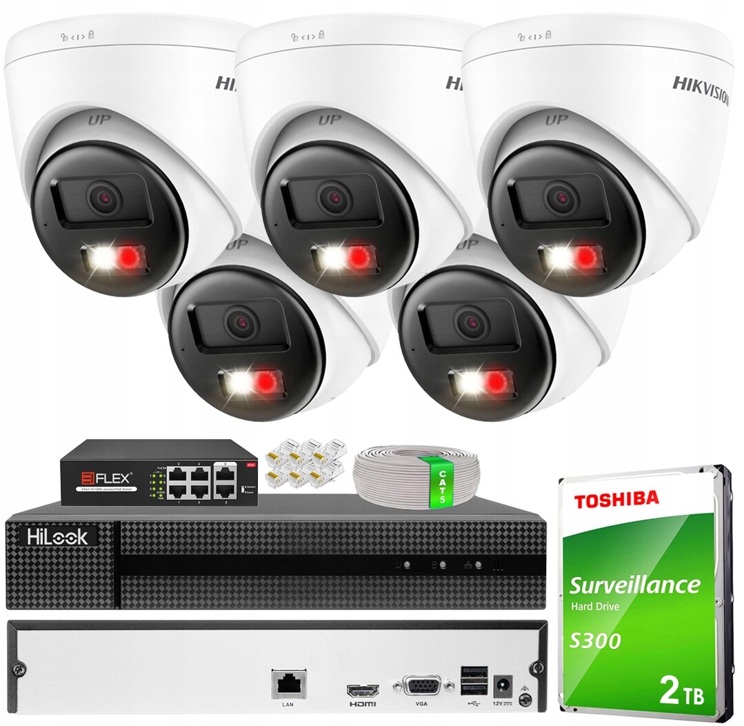 Sada Pro Monitorování 5 Kamer 4MPX Ip Poe Venkovní Hikvision 2TB