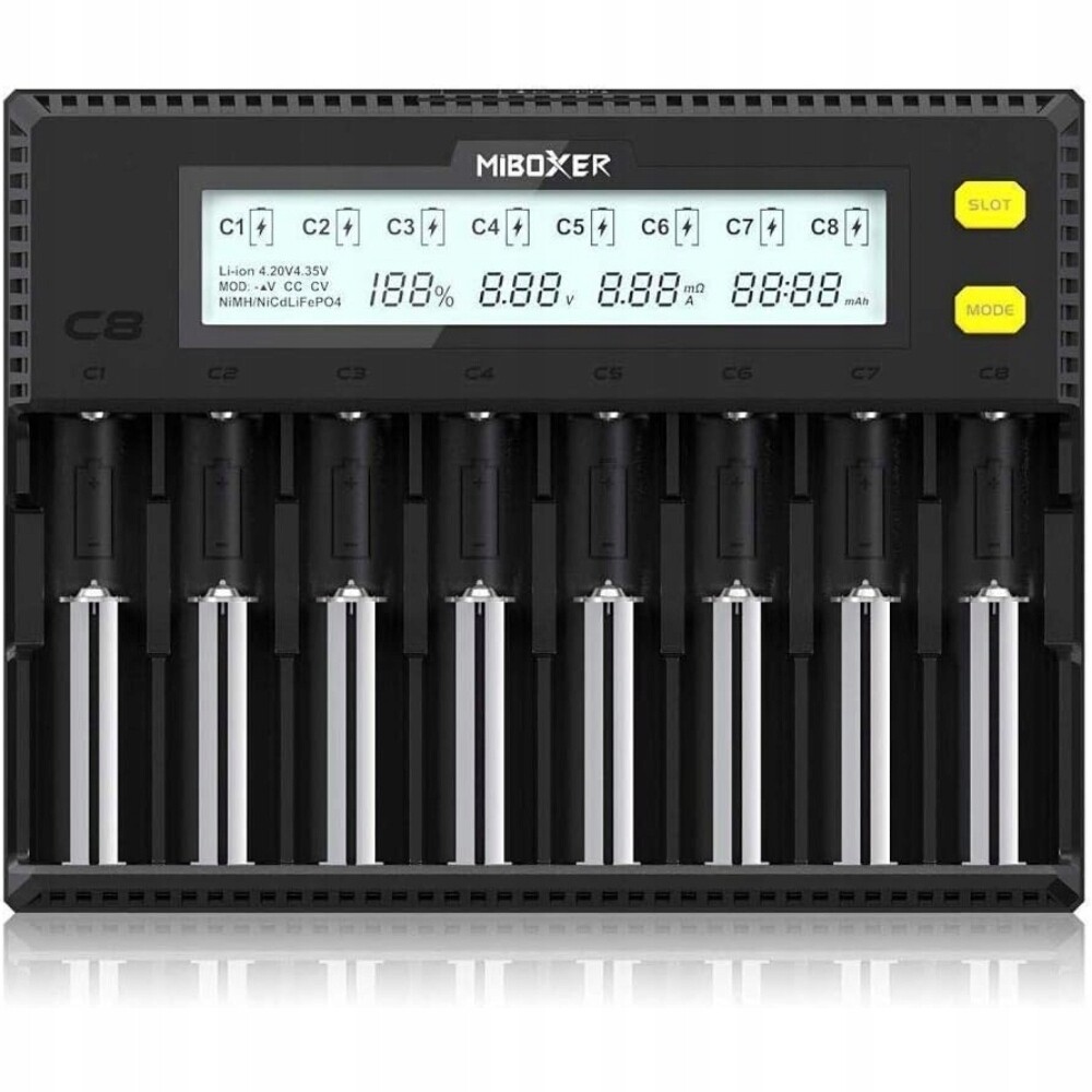 MiBOXER 18650 Akumulátorová nabíječka 8-kanálová LCD Rychlé nabíjení
