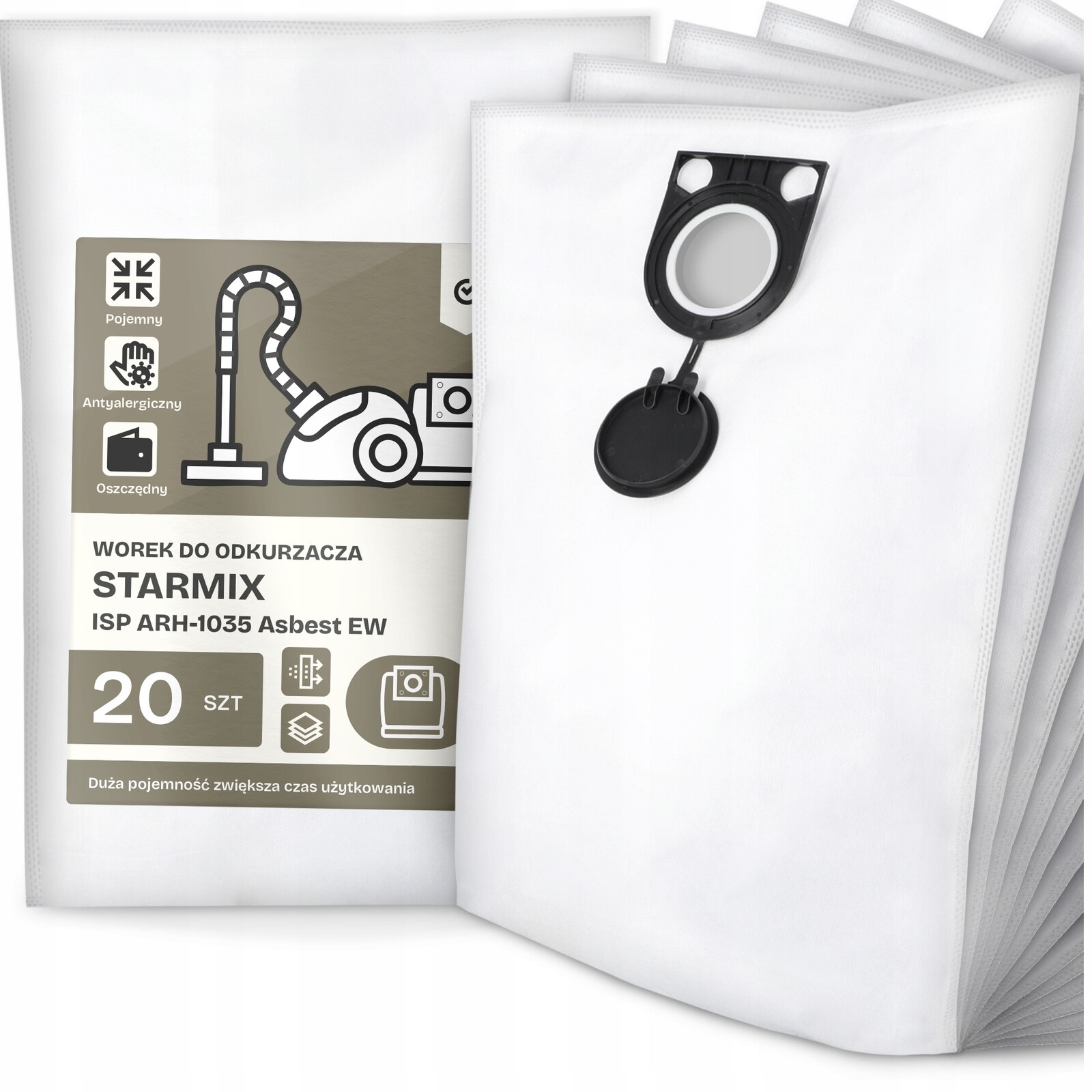 20x Sáček Do Vysavače Starmix Isp ARH-1035 Asbest Ew Syntetický Velký G9