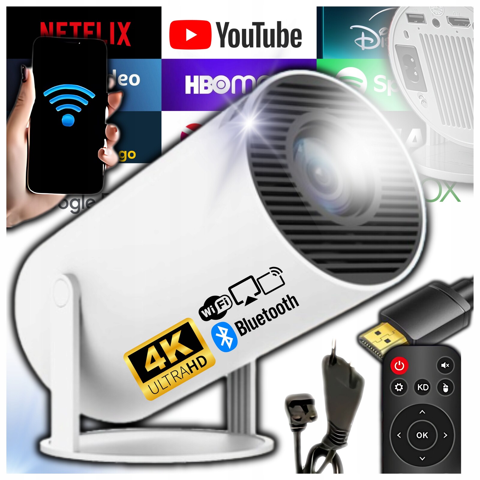 Led projektor Werkin Projektor Android Tv Wifi Mini 4K bílý