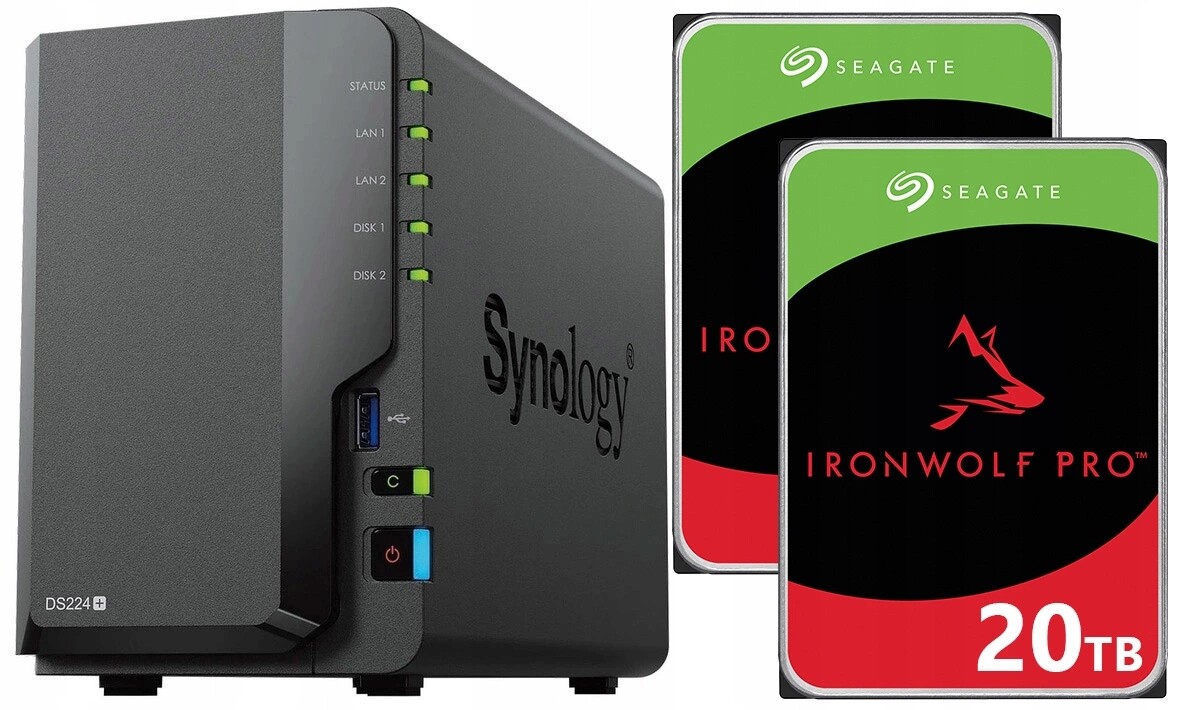 Nas server Synology DiskStation DS224+ 10 Gb Ram 40 Tb (2x 20 Tb) IronWolf Pro
