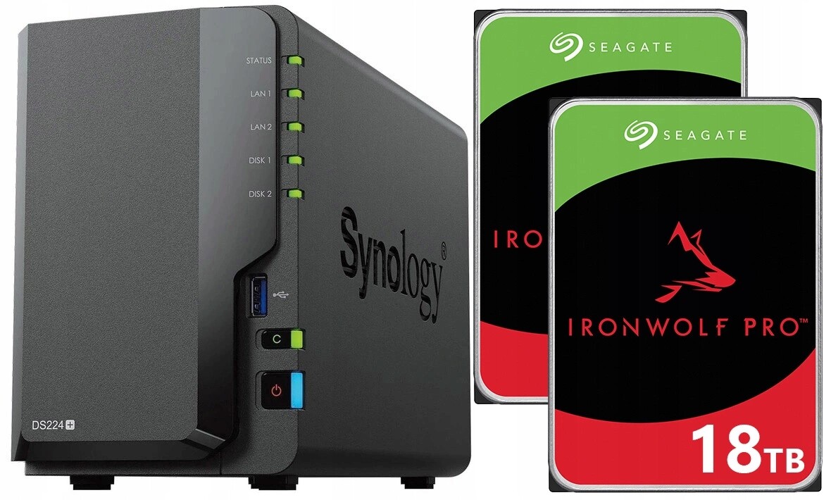 Nas server Synology DiskStation DS224+ 10 Gb Ram 36 Tb (2x18 Tb) IronWolf Pro