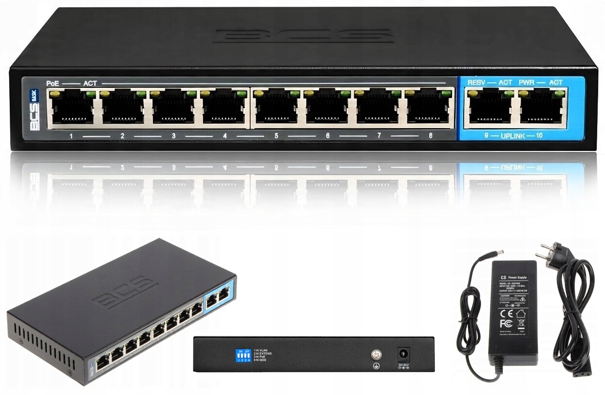 Switch PoE 8xPoE BCS-B-SP0802 2x Uplink 10/100Mbps pro Ip kamery Bcs
