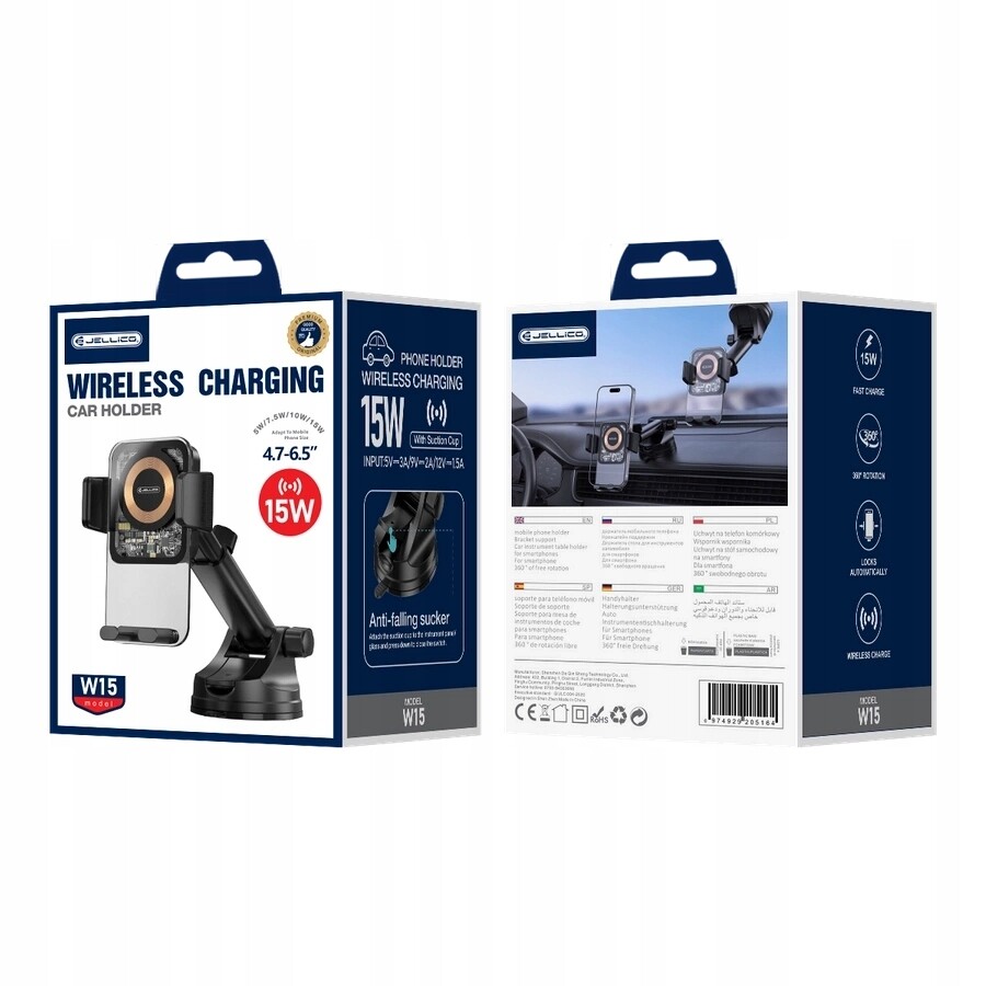Jellico držák do auta s bezdrátovým nabíjením W15 15W Černý