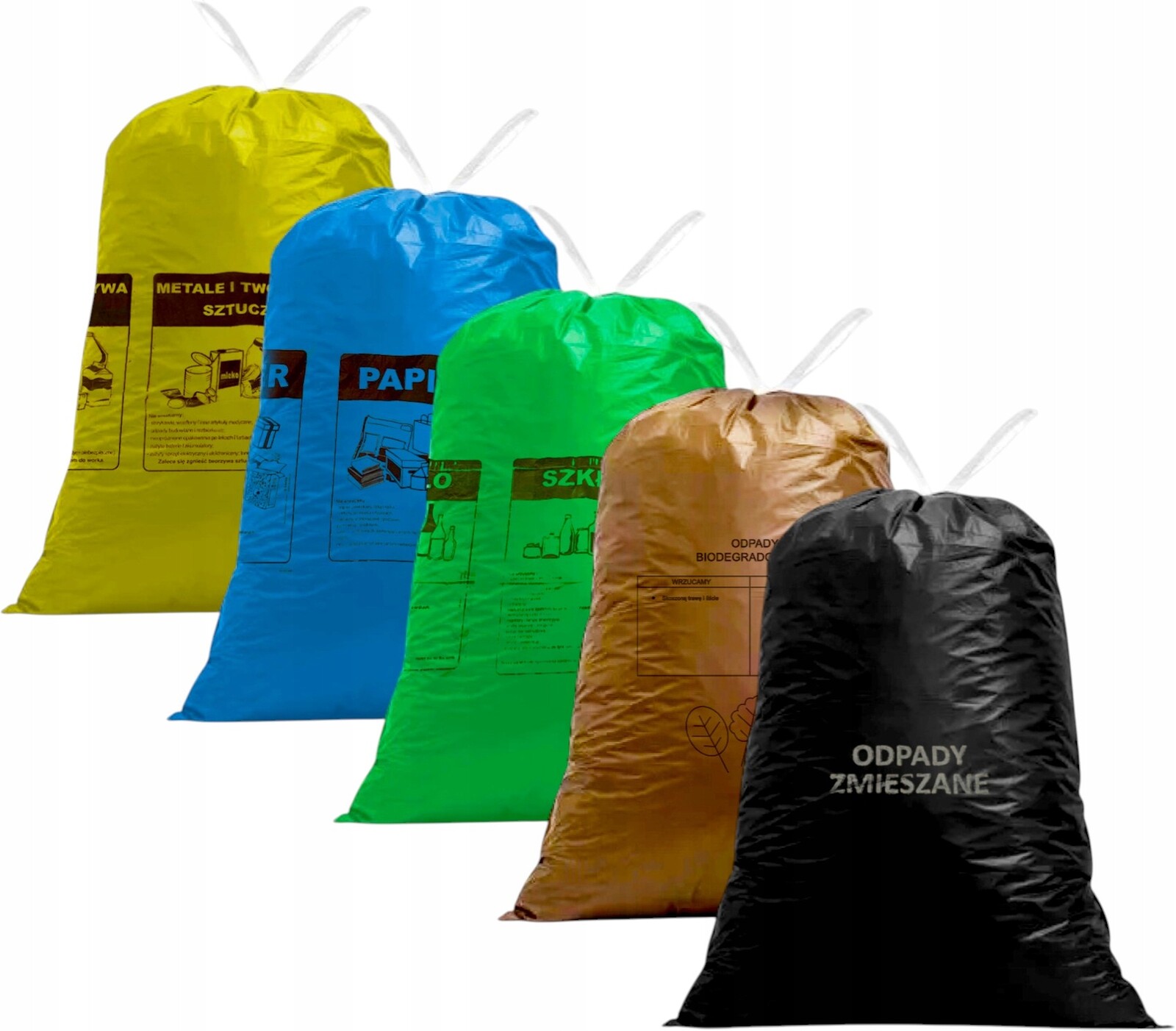 Sáčky na Třídění Odpadků s Plastovou Páskou Sklo Papír Bio 120L 5 x 20ks