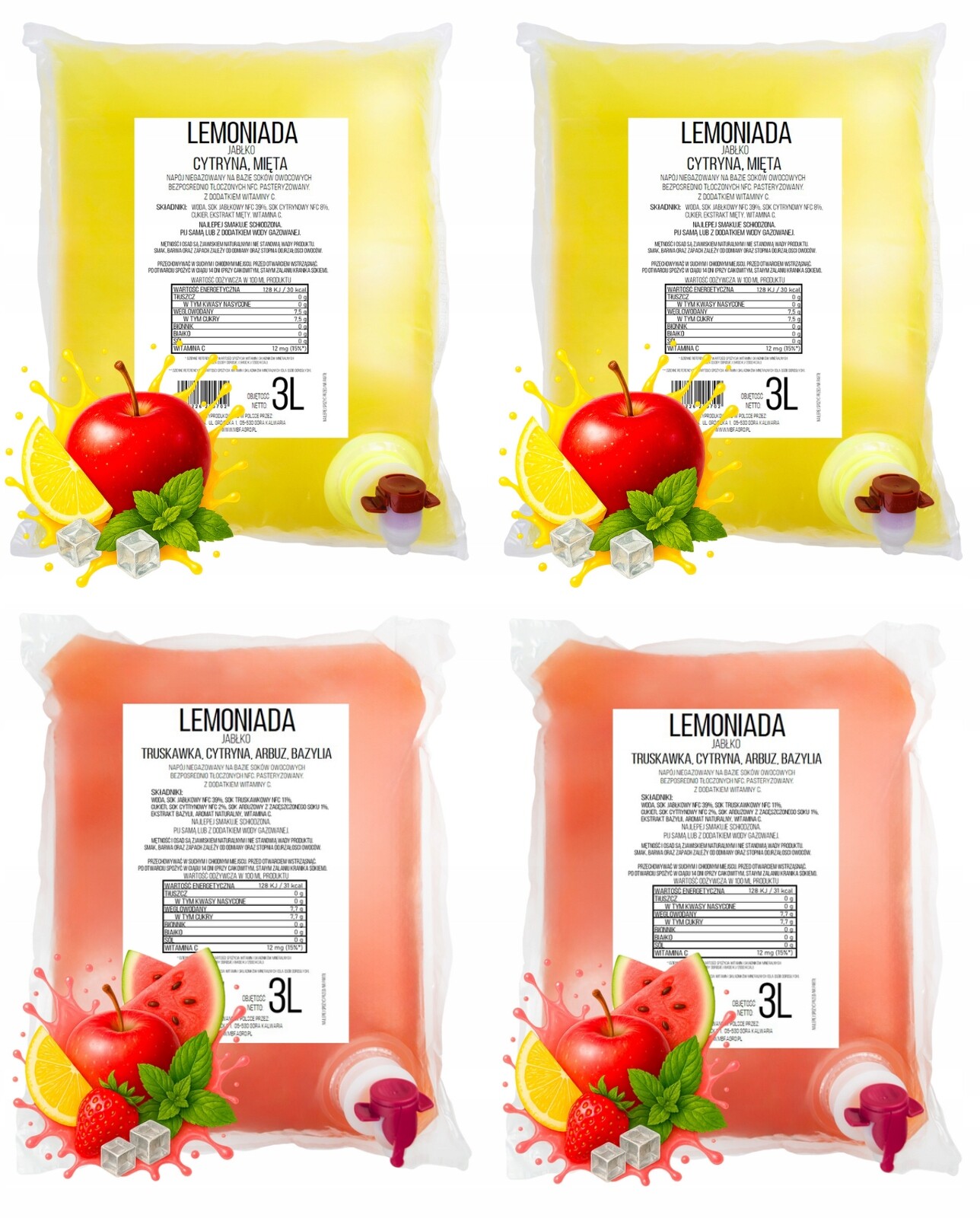 MIX Limonáda Jahoda Meloun Citron Máta na bázi šťáv Nfc 4 x 3L