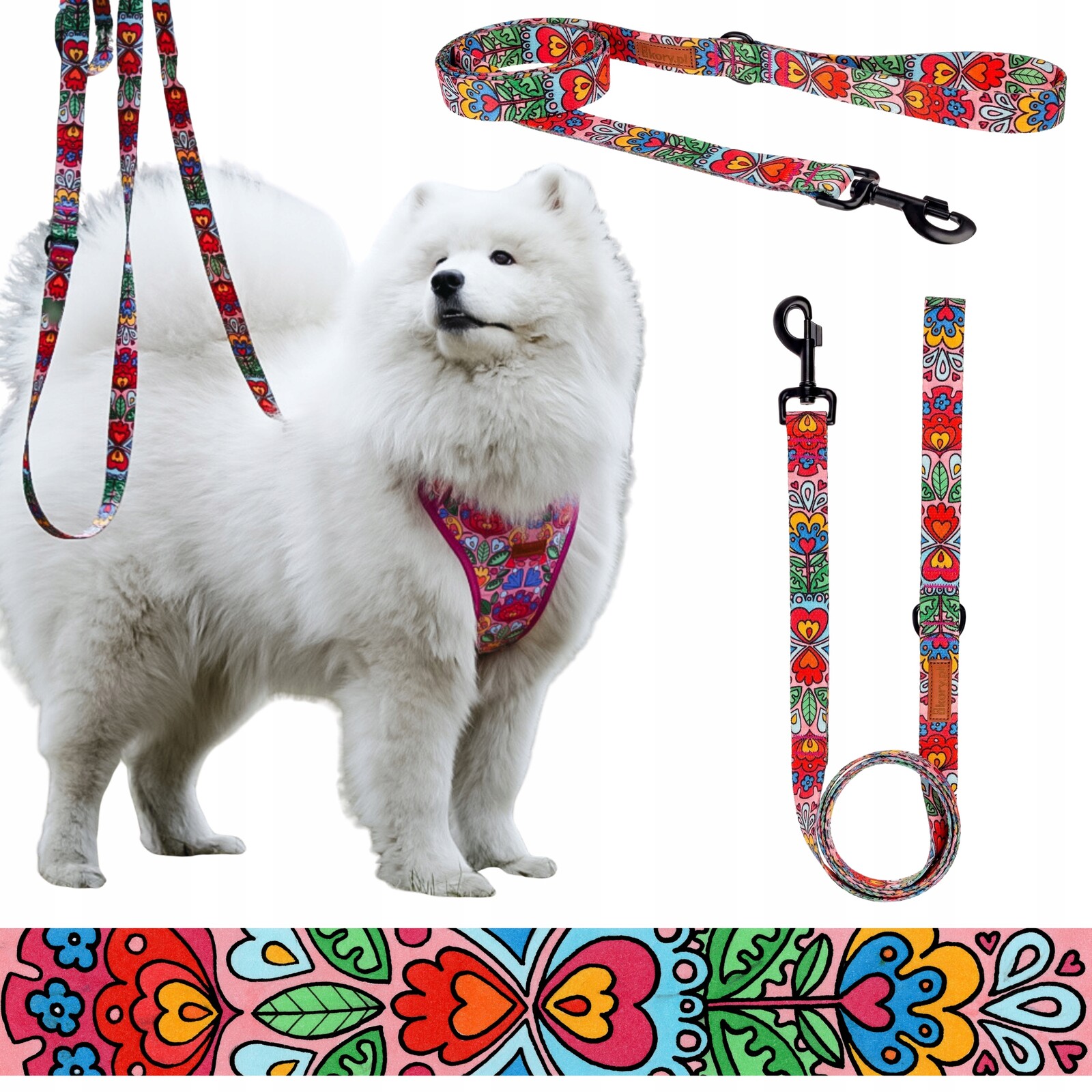 Procházková vodítko Malý Pes do 6 kg yorková špice 150 cm Ukory vzor Srdíčka