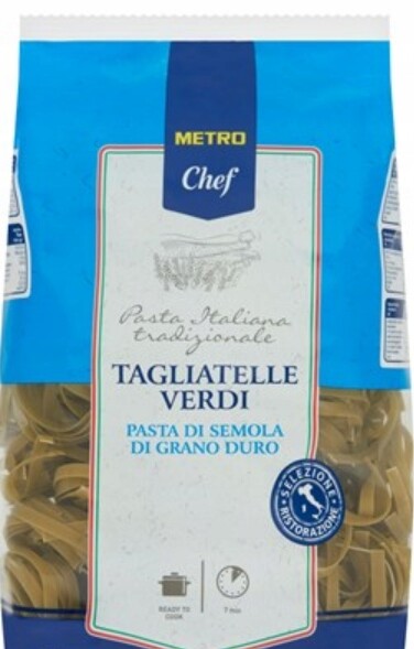 Těstoviny Tagliatelle Špenátové 1,5 kg Metro chef
