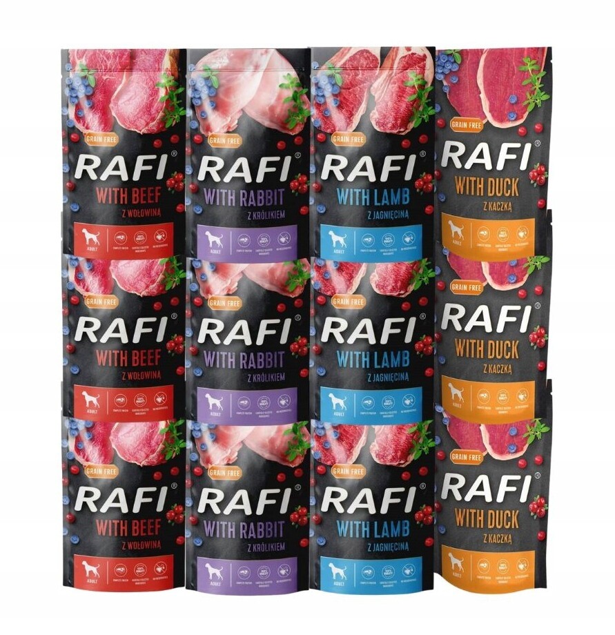 Vlhké krmivo pro psy Rafi mix chutí 12x500 g Dolina Noteci