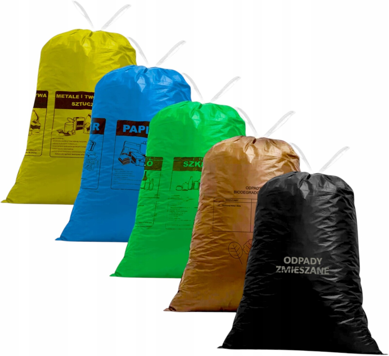 Sáčky na odpadky s páskou pro třídění Plastu Skla Papíru Bio 120L x100