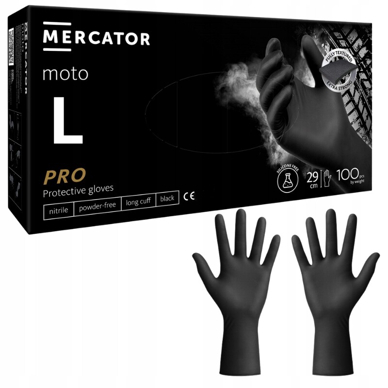 Černé Dílenské rukavice Mercator pro Moto Black silné 100 ks vel. L