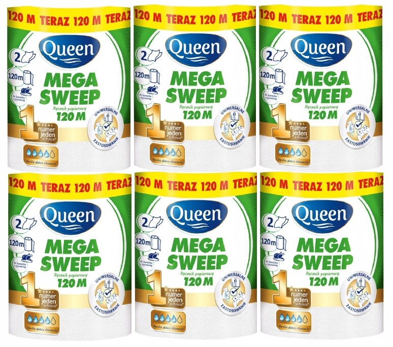 6x Dvouvrstvý papírový ručník Queen Sweep 120 m