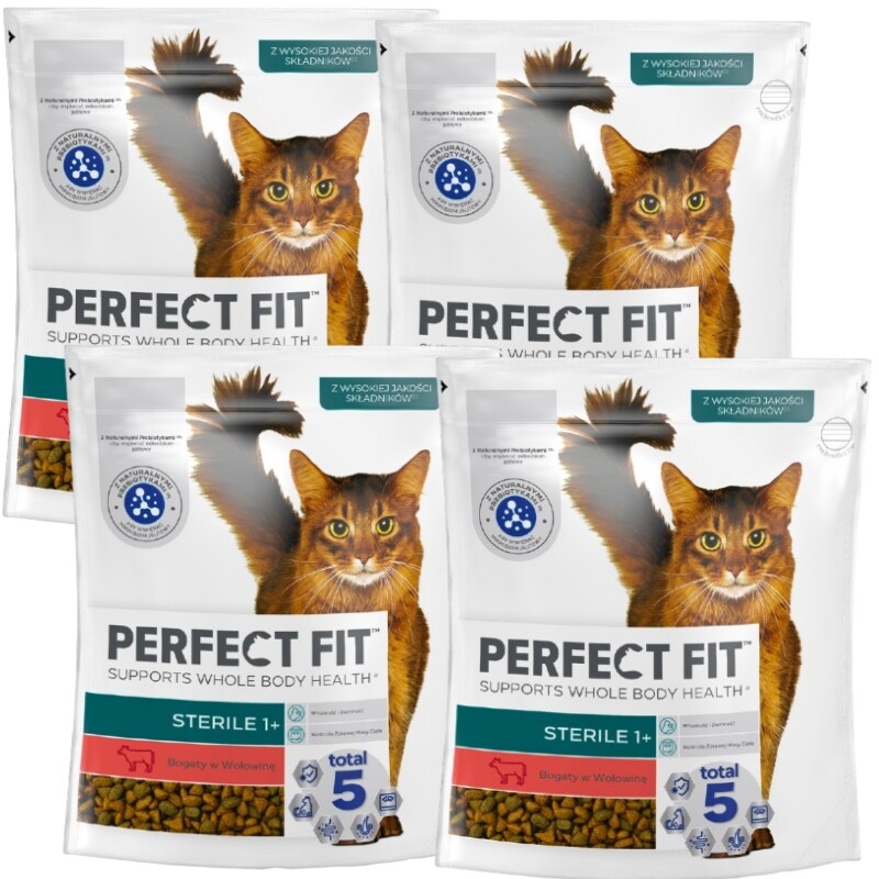 Perfect Fit Sterile 1+ 4x750g s hovězím masem krmivo pro kočky po sterilizaci