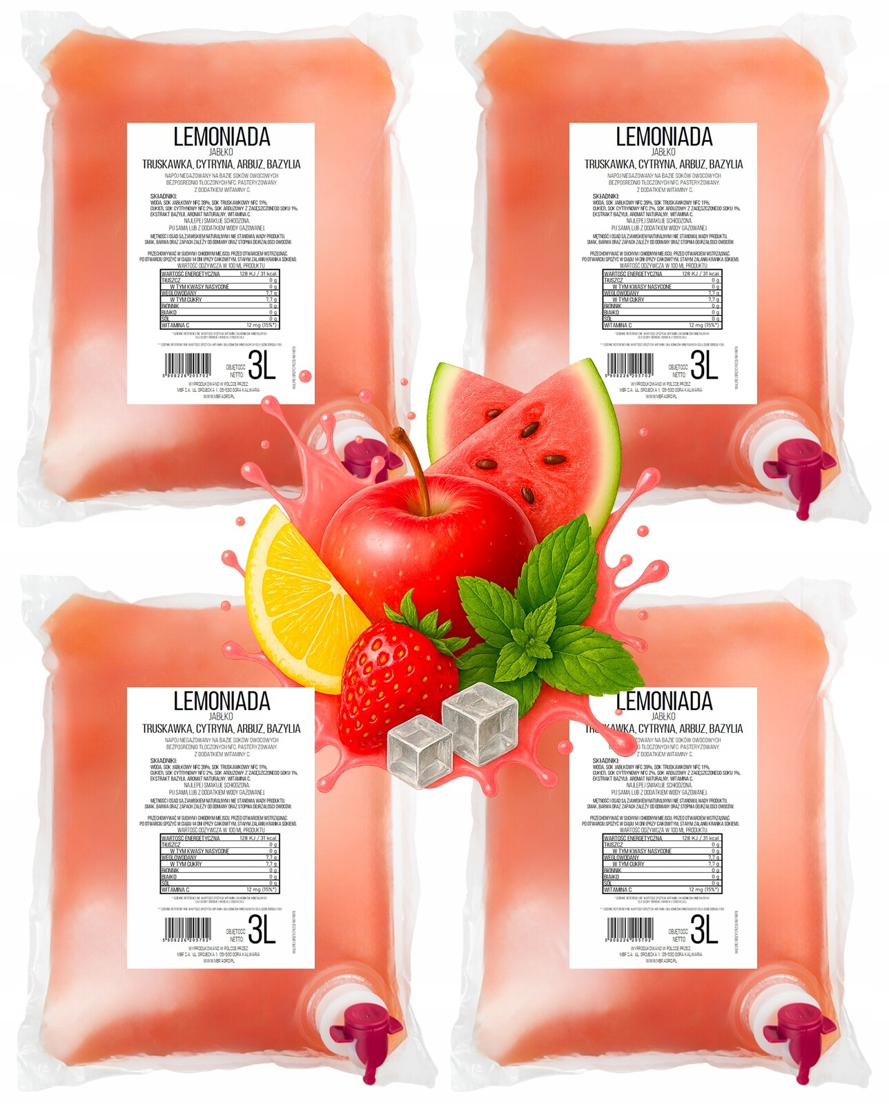 Limonáda Jahoda Meloun Pure Press na bázi ovocných šťáv Nfc 4 x 3L