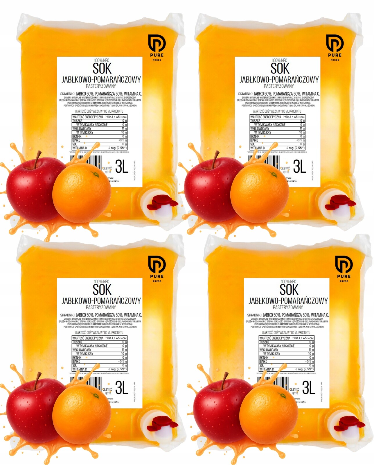 Jablečno-pomerančový Džus 3L Nfc Pure Press Jablko 50% Pomeranč 50%