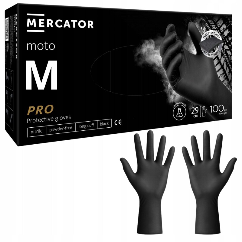 Nitrilové rukavice Černé Mercator ideall Moto Black silné 100 ks vel. M