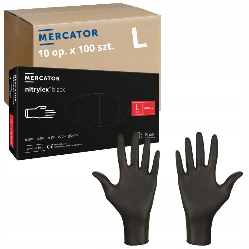 Nitrilové rukavice černé Mercator Nitrylex Aql 1.5 vel. L 1000 ks