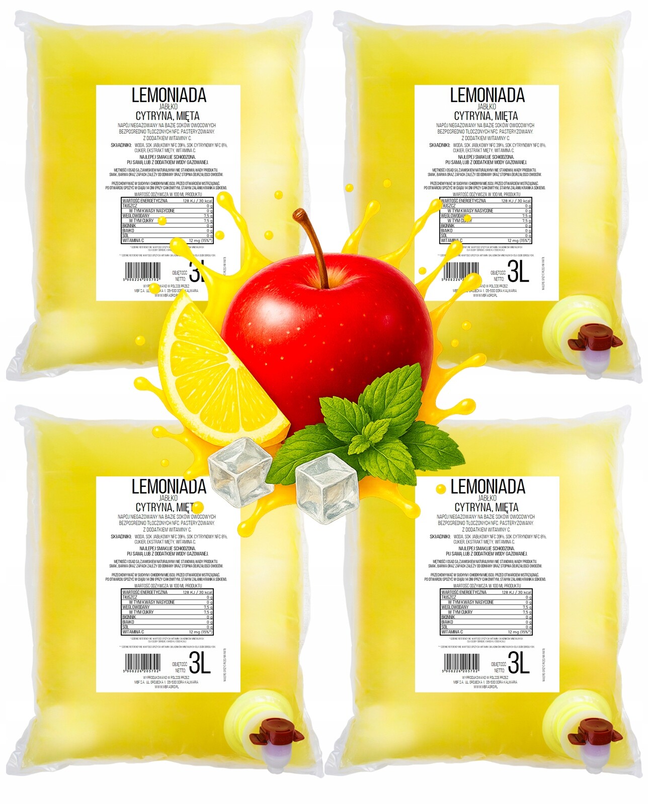Limonáda Jablko Citron Máta Pure Press na bázi ovocných šťáv 4 x 3 L
