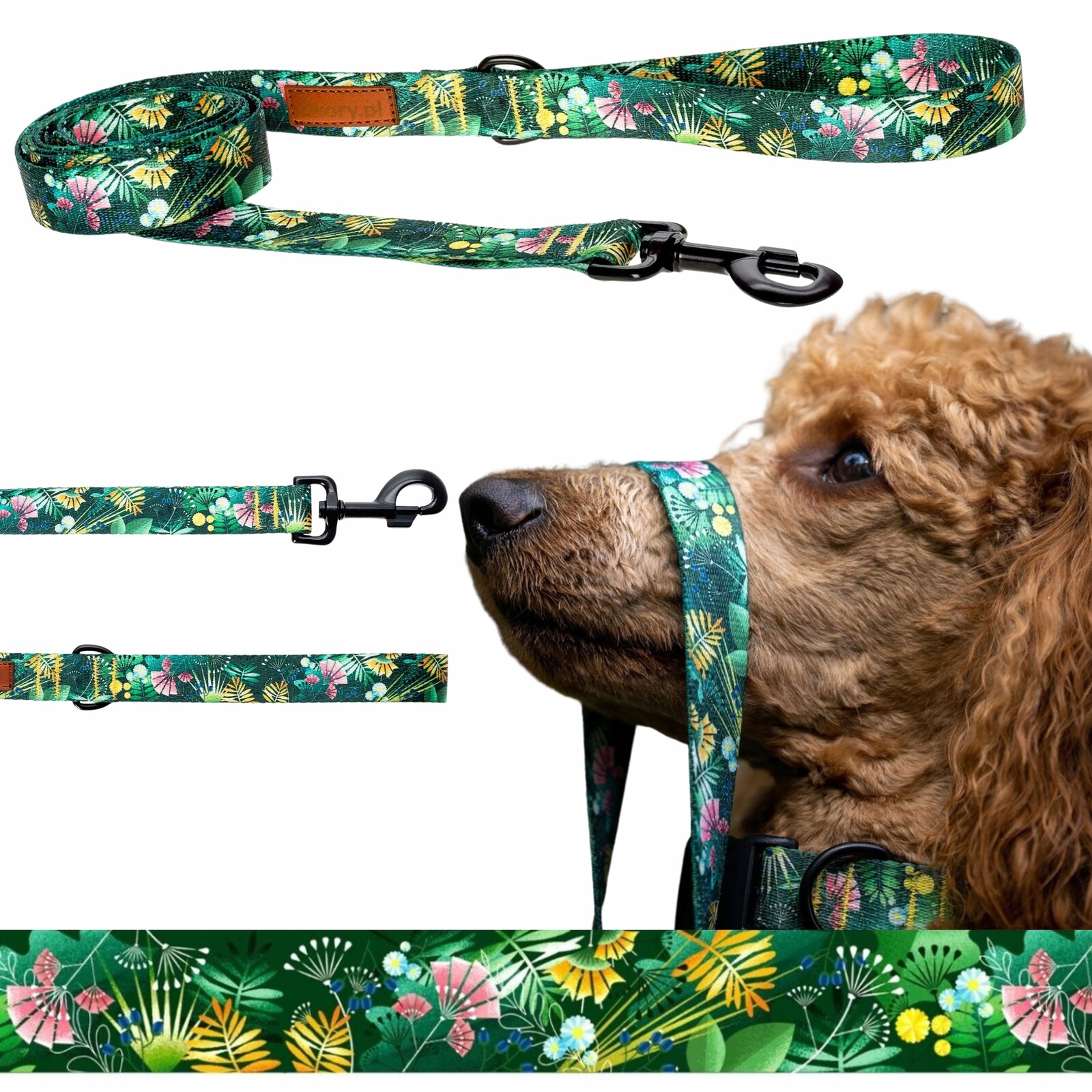 Vodítko tréninková jednoduchá Malí Psi do 6 kg 150 cm Ukory Zelená s potiskem