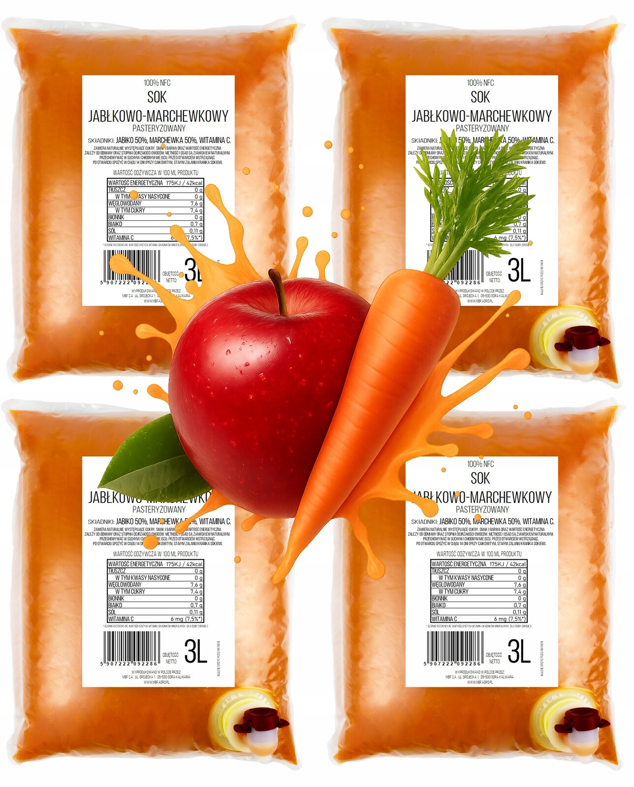 Jablečno-mrkvový Džus 100% 3L Nfc Pure Press Jablko 50% Mrkev 50% 4x3L