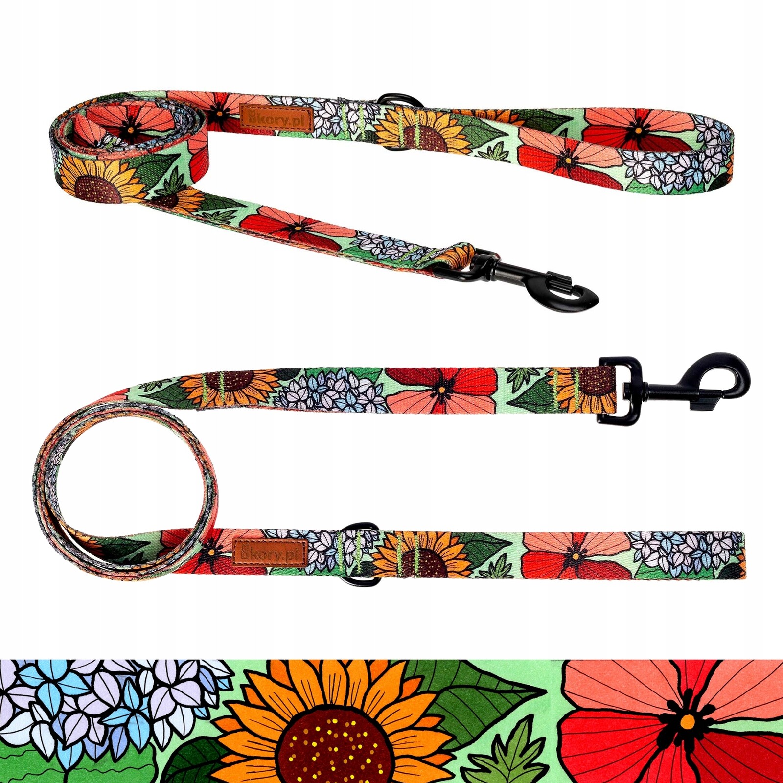 Vodítko pro velkého psa ovčáka nad 20 kg 150 cm Ukory Flowers