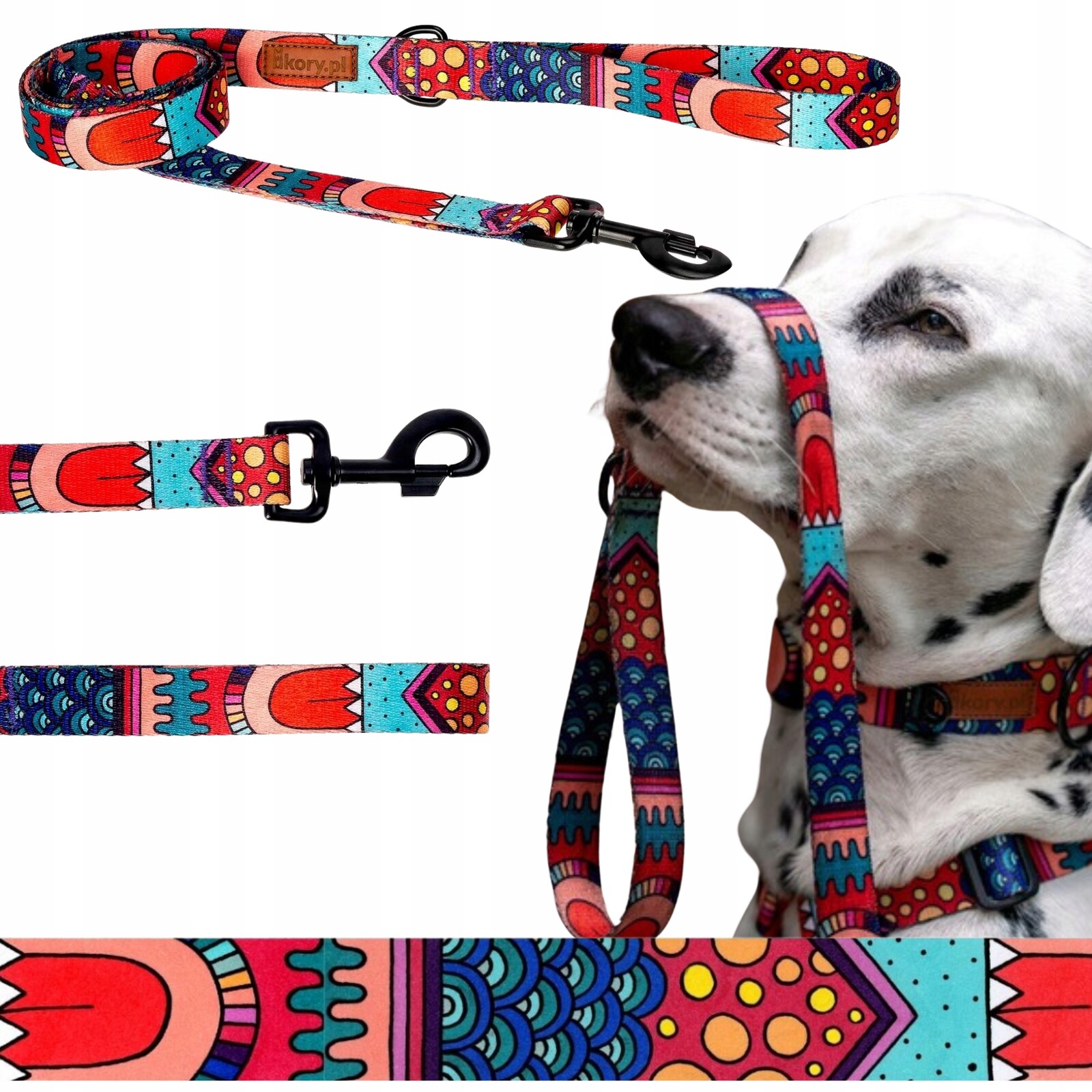 Vodítko vycházková obyčejná pro velkého psa od 20 kg 150 cm Ukory Červené vzory