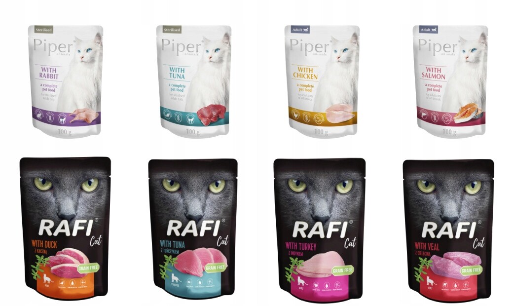 MIX Krmiva Pro Kočky Piper 100 g Rafi 100 g 32 Kusů
